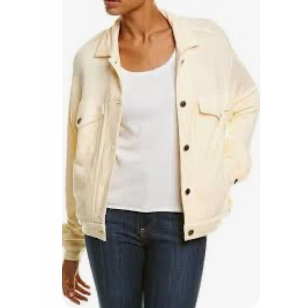 Monrow Super Soft Fleece Denim Style Jacket in Pale Yellow NWT Size Large